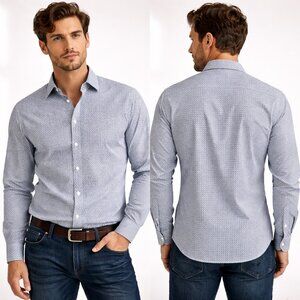 Robert Graham Geometric Flip Cuff Shirt XL Blue Long Sleeve Stretch Button Up